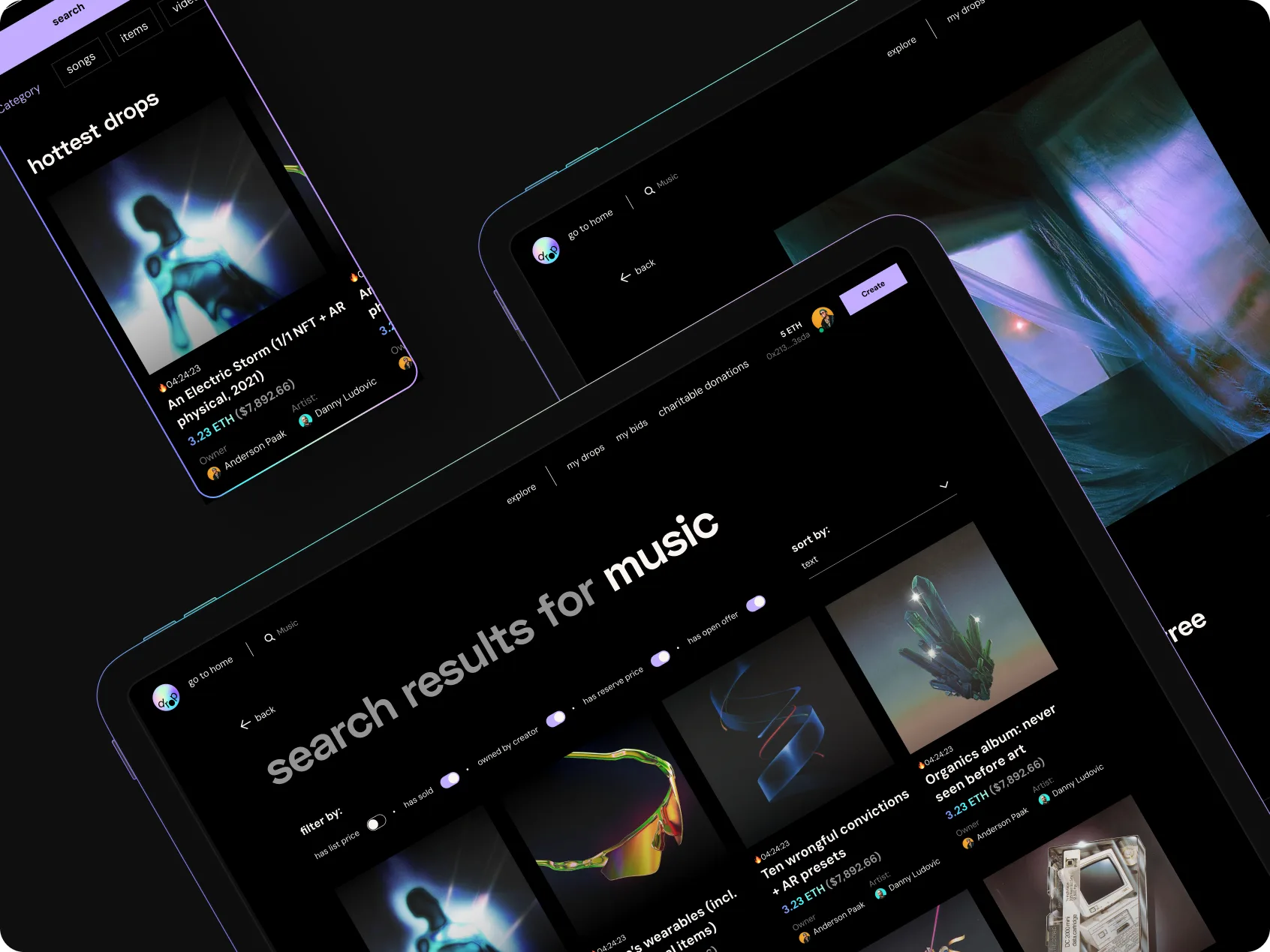Drop search results on a tablet