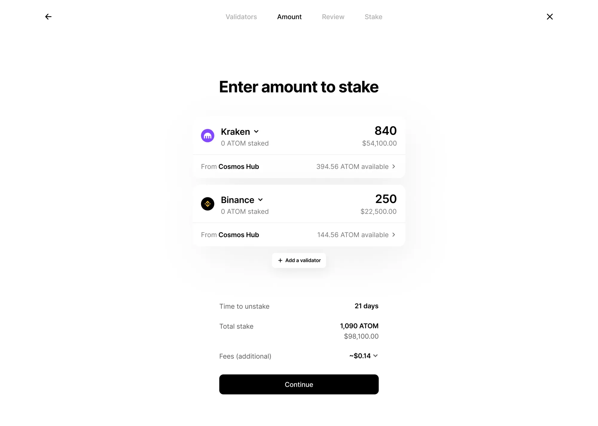 Multi validator distribution screen