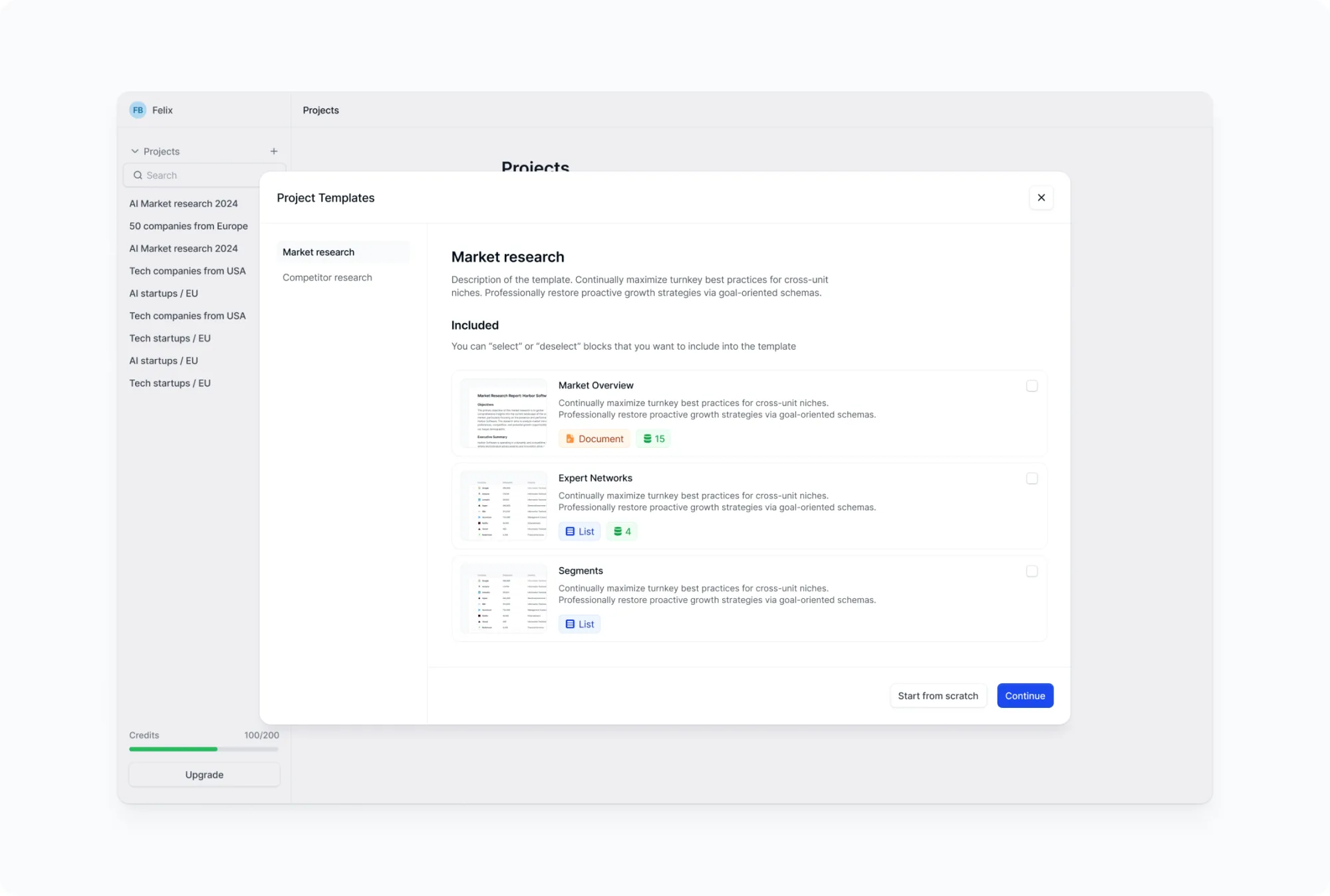 Template library screen